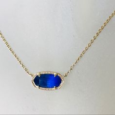 Kendra Scott Elisa Cobalt Blue Gold Color Necklace Gold Plated Over Brass 0.6” L X 0.38” W Stationary Pendant Cobalt Blue/ Gold Color Border Pendant 15” L Chain With 2” L Extender Lobster Clasp Closure Brand New With Tag Cardholder & Dust Bag & No Box Kendra Scott Necklace Elisa, Vintage Gold Necklace, Rose Quartz Necklace Pendants, Kendra Scott Elisa, Rose Gold Quartz, Kendra Scott Necklace, Color Necklace, Rose Quartz Pendant, Blue Pendant