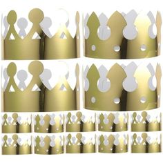 gold crown cutouts with white polka dots on each side and one in the middle