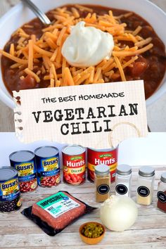 the best homemade vegetarian chili recipe is ready to be eaten and put on the table