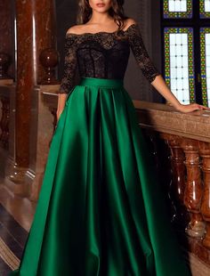 A-Line Evening Gown Corsets Dress Masquerade Floor Length 3/4 Length Sleeve Off Shoulder Satin with Appliques Fitted 3/4 Sleeve Prom Dresses, Fitted Evening Dress With 3/4 Sleeves For Prom, Green Long Sleeve Prom Gown, Fitted Gown With 3/4 Sleeve For Party, Formal Green Dress With 3/4 Sleeves, Green Satin Long Sleeve Evening Dress, Green 3/4 Sleeve Party Dress, Green 3/4 Sleeve Dress For Party, Dress Masquerade