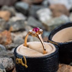 This antique ruby and diamond ring features an oval cut ruby in the center with four rose cut diamond accents. This ring is crafted in 14k rose gold and currently a size 8. Ruby Diamond Ring, Ruby And Diamond Ring, Brand Presentation, Ruby Diamond Rings, Ruby Diamond, October Birth Stone, Rose Cut Diamond, High Quality Jewelry, Estate Jewelry