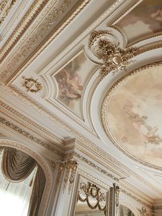 an ornately decorated room with paintings on the ceiling