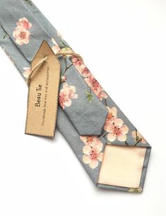 Mens floral tie, cherry blossom print tie, pink and grey tie, mens skinny tie, mens wedding tie Cotton Standard Tie Perfect For Gifts, Cotton Standard Tie Suitable For Gifts, Elegant Cotton Ties For Gifts, Cotton Standard Tie As Gift, Spring Cotton Ties For Black Tie Events, Summer Floral Print Tie, Summer Floral Print Standard Tie, Spring Wedding Floral Print Ties, Elegant Tie As A Spring Gift