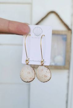 Beautiful natural handpicked seashells handcrafted into elegant dangle earrings. Lined in liquid gold foil affixed to gold plated kidney bean hoop dangles.  Perfect jewelry gift for daughter, mom, friend, or any earring lover with a love of the ocean and beachy glam!  Seashells are authentic and should be handled with care. All metals used are hypoallergenic. Shell Drop Earrings Jewelry Set, Shell Drop Earrings With Matching Set, Gold Teardrop Earrings For The Beach, Shell Dangle Jewelry Gift, Shell Dangle Jewelry For Gifts, Gold Shell Dangle Earrings, Shell-shaped Jewelry For Summer Gifts, Summer Gift Jewelry Shell-shaped, Summer Gift Shell-shaped Earrings