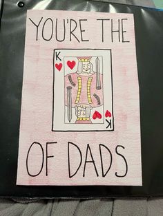 homemade “king of dads” father’s day card! my dad loves playing cards with me so this was def perfect for him! this was probably one of my hardest cards to make only because of the face on the king lol. supplies used: sharpie, colored pencil, crayola markers, pencil, pens, cardstock paper   diy homemade card, father’s day card, playing cards, king of hearts, king father’s day card, funny father’s day card, homemade card for dad Dad Christmas Cards Diy, Dad Diy Christmas Gifts, Birthday Card Father Diy, Father's Birthday Day Cards, Craft For Dad Birthday, Diy Gifts For Dad For Christmas, Hand Made Gifts For Dad, Handmade Gifts For Dad Christmas, Interesting Card Ideas