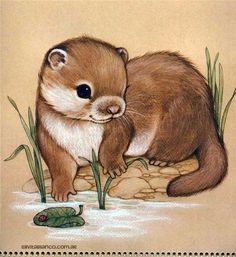 a painting of an otter and a turtle