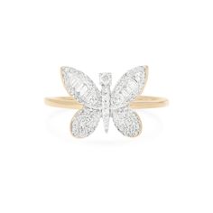 Stone and Strand 10K Yellow Gold Jumbo Butterfly Diamond Ring Front Image Butterfly Diamond Ring, Real Gold Jewelry, Butterfly Ring, Gold Diamond Jewelry, Butterfly Jewelry, Conflict Free Diamonds, White Diamond, Colored Diamonds, Diamond Jewelry