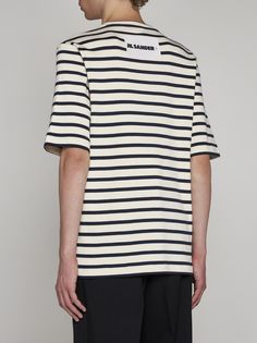 ->cotton, 100% Crew Neck Cotton Top With Signature Stripes, Short Sleeve Cotton Tops With Signature Stripes, Cotton Crew Neck Top With Signature Stripes, Short Sleeve Tops With Signature Stripes For Spring, Spring Short Sleeve Tops With Signature Stripes, Relaxed Fit Crew Neck Top With Signature Stripes, Modern Striped Cotton Tops, Classic Crew Neck Top With Signature Stripes, Modern Striped Short Sleeve Top