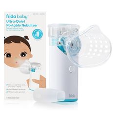 the baby bottle is being held up by its mother's breasting device in front of an unopened package