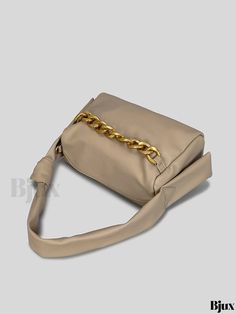 Bjux - Stylish Magnetic Underarm Bag with Chain Décor and Twist Knot Design Gold Shoulder Bag With Chain For Office, Gold Chain Shoulder Bag For Office, Beige Chain Shoulder Bag For Formal Occasions, Formal Beige Shoulder Bag With Chain Detail, Formal Beige Shoulder Bag With Chain, Beige Evening Bag With Chain Detail, Gold Baguette Shoulder Bag With Chain Strap, Beige Chain Bag For Evening, Beige Chain Evening Bag