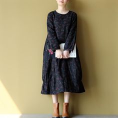 2017 winter warm embroidery floral cotton dresses oversize print patchwork linen thick maxi dress

This dress is made of cotton or linen fabric, soft and breathy. 

Flattering cut. Makes you look slimmer and matches easlily.
 
Materials used:cotton  linen cotton  linen

Measurement:One size fits all for this item. Please make sure your size doesn't exceed this size: XXL/BUST-110cm   
   
length 112cm / 43.68"
bust 110cm / 42.9"
Shoulder 41cm / 15.99"
Waist 116cm / 45.24"
hem 188cm / 73.32"
Sleev Black Floral Print Maxi Dress For Winter, Winter Black Maxi Dress With Floral Print, Floral Cotton Dress, Embroidery Floral, Maxi Dress Blue, Nike Outfits, Black Maxi Dress, Floral Embroidery, Cotton Dresses