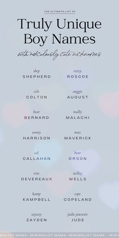 the poster for truly unique boy names