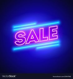 a neon sign with the word sale on it in blue and pink colors, against a dark background