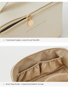 two pictures showing the inside and outside of a purse