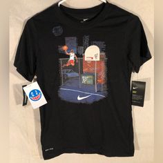 Us Size Boys M Condition Brand New Always Accepting Offers Same Day / Next Day Shipping Sizing On Nike.Com Item Sales Are Final All Offers Are Considered Be Sure To Make One! Any Questions? Comment, Or Message! We Encourage You To Like Items, To Be Notified For Special Offers Check Out Our Shop For Many Other Great Deals On New Items Sports T-shirt With Character Print And Crew Neck, Nike Sporty Moisture-wicking Shirt, Sporty Tops With Character Print For Sports Events, Crew Neck Tops With Character Print For Sports Events, Sporty Tops With Character Print For Sports, Black Graphic Print Shirt For Sports Season, Black Graphic Print Shirt For Sports Events, Sporty Character Print Tops For Streetwear, Sporty Black Shirt For Sports