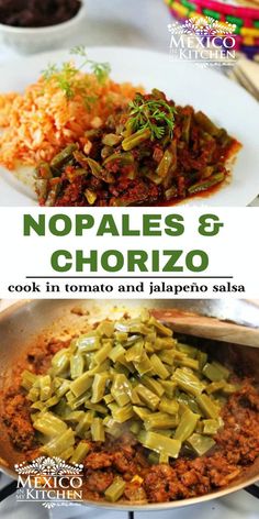 the cover of nopales and chorizzo cook in tomato and jalapeno sauce