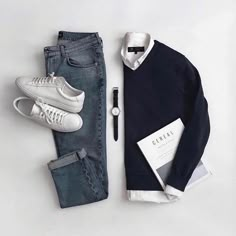 A clean outfit and a magazine and youre good to go ... Outfit Jeans, Mens Fashion Casual Outfits, Stylish Mens Outfits, Sneakers Men Fashion