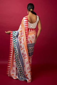 Multi color pre-stitched saree with all over abstract geometric print. Comes along with a padded sequin embellished blouse. - Aza Fashions Dhoti Saree, Cotton Sarees Handloom, Stitched Saree, Color Blouse, Multi Color Blouse, Embellished Blouse, Lehenga Saree, Banarasi Sarees, Printed Sarees