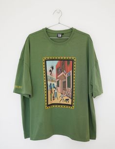 Oversized cropped tee. 100% cotton. Boxy fit. Our Cafe Maison Special screen print RUEDIXBROOKLYN 11216 at lower back position String Cheese, Green Tee, Cropped Tee, Fancy Dresses, Lower Back, Crop Tee, Vintage Tees, Screen Print, Cotton Tee