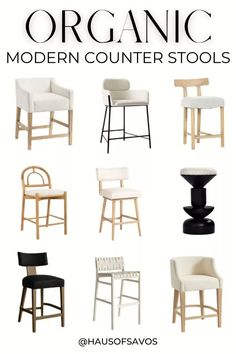 different types of chairs and stools with the words organic modern counter stools on them