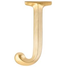 the letter j is made from gold metal and has a curved design on it's side