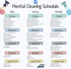 "Welcome to a clutter-free mind! Introducing our meticulously crafted Mental Cleaning Schedule, designed to rejuvenate your cognitive space and declutter your thoughts with precision and efficiency. Imagine a well-organized mental landscape, where every idea finds its perfect place and distractions are kept at bay. Our schedule is your roadmap to achieving just that. Cleaning Shower Head, Clean Fridge, Cleaning Blinds, Clean Sink, Free Mind, Oven Cleaning