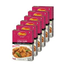 six boxes of shan achar gobi with meat in sauces and seasoning