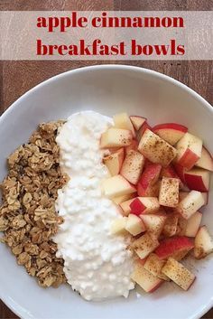 an apple cinnamon breakfast bowl with yogurt and granola