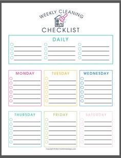 the printable weekly cleaning checklist