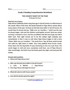 worksheet for grade 4 reading commension worksheet the collet night of the year