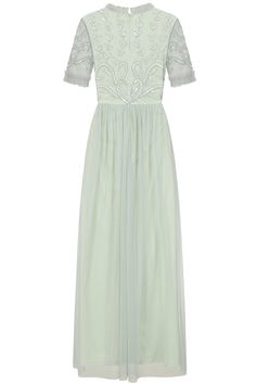 Shimmer your way through wedding season in the fabulous Fana maxi dress. Cut in a classic, floor skimming silhouette, this seafoam green style boasts short sleeves, a v neckline and delicate ruffle trim. Fana is complete with ornate beadwork that twists its way across the bodice. Frock And Frill, Embellished Maxi Dress, Maxi Dress Sale, Cape Sleeves, Green Style, Cape Dress, Seafoam Green, Embellished Dress, Green Fashion