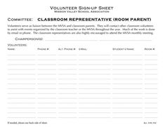 the volunteer sign - up sheet for classroom representative