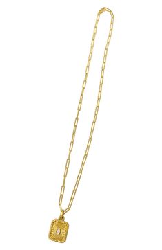 Go trendy with this 14K yellow gold plated stainless steel paperclip chain necklace suspending a radiant pendant for eye-catching style. 18" length 1" L x 0.6" W pendant Adjustable clasp 14K yellow gold plated stainless steel Imported Gold 14k Paperclip Chain Charm Necklace, Modern Gold Necklace With Paperclip Chain, Gold Chain Necklace With Rectangular Cable Chain Pendant, Modern Yellow Gold Paperclip Necklace, Gold-tone Paperclip Chain Charm Necklace, Gold Charm Necklaces With Paperclip Chain, Gold Chain Paperclip Necklace For Gifts, Minimalist Gold Charm Necklaces With Paperclip Chain, Minimalist Yellow Gold Charm Necklaces With Paperclip Chain