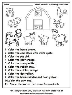 farm animals following directions worksheet