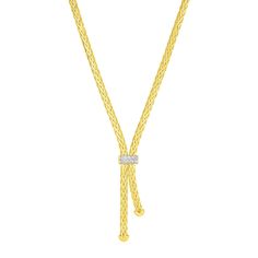 A lariat style necklace of woven 14k yellow gold is tied simply with an elegant band of diamonds. Necklace is 17 inches long and closes with a lobster clasp. Necklace Information Clasp Type Lobster Clasp Setting Type Prong Avaliable Sizes 17' Metal 14K Yellow Gold Diamond Information Min ct. tw. 0.09 Shape Round Average Color J Average Clarity I2 Setting Type Prong Bling Accessories, Lariat Style Necklace, Necklace With Diamonds, Diamonds Necklace, Gold Cocktail Ring, Black Sapphire, Gold Cocktail, Blue Sapphire Rings, Lariat Necklace