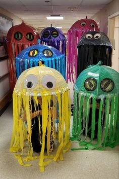 some very cute looking decorations in the shape of jellyfishs with googly eyes