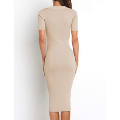 Apricot Rib Button Lapel Collar Bodycon Dress Knit Bodycon Dress, Basic Skirt, Skirt With Buttons, Fitted Midi Dress, Wrap Around Skirt, Knitted Bodycon Dress, Home Dress, Long Sleeve Maxi, Knit Midi