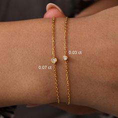 18K Gold Diamond Bracalet, Solitaire Diamond Bracelet, Real Diamond Bar Bracelet in 14k Solid Gold, Diamond Single Bezel Bracelet ★100% Satisfaction Guarantee ❤ ★14K Solid Gold or 18K Solid Gold ★100% Natural Diamonds and Gemstones 💎 ★ Diamond Color and Clarity : F Color VS2 Clarity 💎 ★ Anti Allergic ★ Shipping with Product Certificate. ★ Free Express Shipping 🌎 ★ Shipping with Gift Package and Gift Jewelry Pouch. 🎁 ★ Possibility of return within 2 weeks after delivery. Product Details💎 ■Made to Order. ■Gold: 14K Solid Gold  ( also available in 18K) ■Gold Color: White Gold, Rose Gold and Yellow Gold ■Gemstone : Natural Diamond  ■Diamond Color & Clarity : F Color VS2 Clarity ■ Round Diamond: 1 Pc 2.60MM ■ Total CTW: 0.07 ct.  ❤We are delighted to offer products that complement your dai Anniversary Gold Bracelet With Single Diamond, Anniversary Yellow Gold Bracelet With Diamond, Anniversary Gold Bracelet In Yellow Gold With Single Diamond, Anniversary Yellow Gold Bracelet With Single Diamond, Diamond Bracelet With Birthstone For Anniversary, Anniversary Diamond Bracelet With Birthstone, Diamond Bracelet With Birthstone, Dainty Yellow Gold Diamond Birthstone Bracelet, Dainty Round Diamond Bracelet With Birthstone