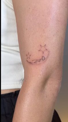 a woman's arm with a small tattoo on the left side of her leg