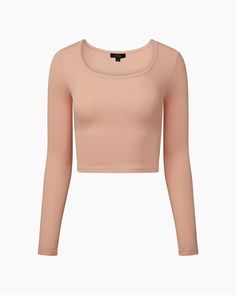 Soft Peach Long Sleeve Elastane Crop Top, Elastane Long Sleeve Crop Top, Fitted Cropped Long Sleeve Top For Spring, Fitted Crop Top With Thumbholes, Fitted Long Sleeve Elastane Crop Top, Fitted Long Sleeve Crop Top, Stretch Cropped Long Sleeve Top With Thumbholes, Trendy Fitted Crop Top With Thumbholes, Fitted Seamless Long Sleeve Top