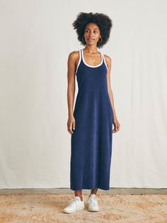 Cabana Towel Terry Dress - Navy Blazer Blue Summer Lounge Dresses, Summer Athleisure Loungewear Dresses, Athleisure Sleeveless Loungewear Dress, Cotton Loungewear Dresses For Beach Season, Cotton Dresses For Beach Season Loungewear, Casual Cotton Dress For Poolside, Terry Cloth Dress, Terry Dress, Women Dress Collection