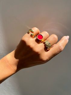 Gold Statement Ring Boho Ring Gold Band Ring Gold Ring - Etsy Festival Open Ring, Red Stackable Open Ring Jewelry, Bohemian Red Open Ring Jewelry, Unique Open Ring For Festival, Bohemian Metal Stackable Rings, Bohemian Brass Stackable Open Rings, Edgy Rings, Boho Rings Gold, Gold Statement Ring