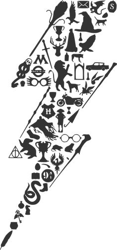 a black and white image of an upside down arrow with various symbols on it's side