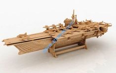 a wooden model of an aircraft carrier