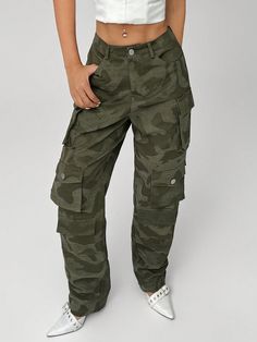 Women's Casual Camouflage Multi-Pocket Straight Work Pants Green Casual   Woven Fabric Plain,All Over Print Cargo Pants Slight Stretch  Women Clothing, size features are:Bust: ,Length: ,Sleeve Length: Boys Fall Outfits, Work Pants Women, Frayed Denim, Slim Fit Top, Printed Denim, Wide Leg Denim, Kids Beachwear, Work Pants, Women's Casual