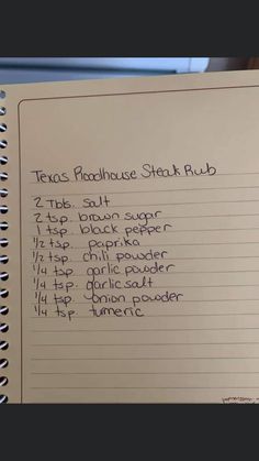 a notepad with writing on it that says teas palace steak rub and 2 tips