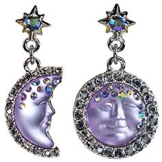 Premium Kirks Folly Goddess Seaview Moon Asymetric Pierced Earrings Silvertone /purple, Fashion Jewelry Purple Crystal Metal Earrings For Party, Purple Celestial Dangle Earrings, Celestial Purple Dangle Earrings, Purple Round Metal Earrings, Trendy Purple Metal Earrings, Trendy Purple Single Earring, Trendy Single Purple Earring, Trendy Nickel-free Purple Earrings, Party Purple Pierced Earrings