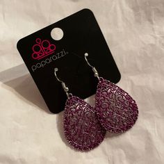 Never Worn Elegant Purple Jewelry For Summer, Elegant Purple Summer Jewelry, Elegant Summer Purple Jewelry, Elegant Teardrop Earrings For Summer Parties, Elegant Summer Teardrop Earrings For Party, Spring Party Purple Jewelry, Paparazzi Earrings, Paparazzi Jewelry, Earrings Color