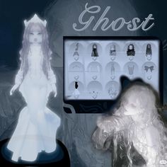 an image of a ghost doll next to a computer screen with the word ghost on it