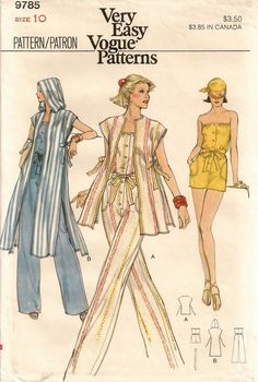 Vintage Romper Pattern, 1980s Vogue, 1970s Vogue, Hood Pattern, Vintage Romper, Romper Pattern, Jacket Pattern Sewing, Vintage Dress Patterns, Vogue Sewing Patterns